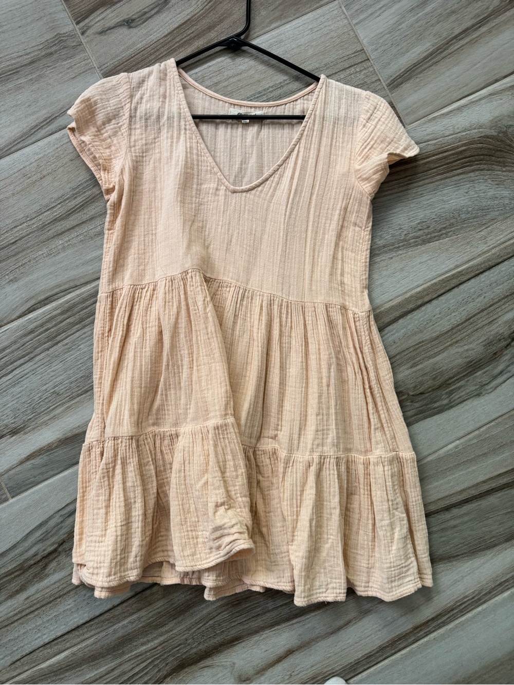 RIP CURL light peach Gauze mini dress with Brass Logo on back